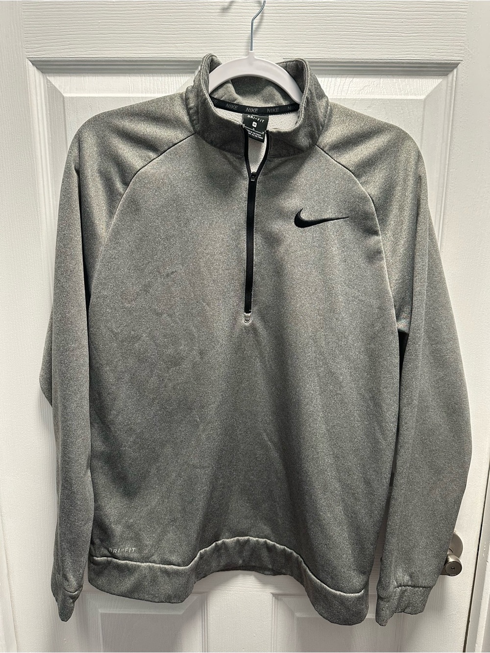 Nike Gray Quarter-Zip Dri-FIT Pullover with Black Swoosh